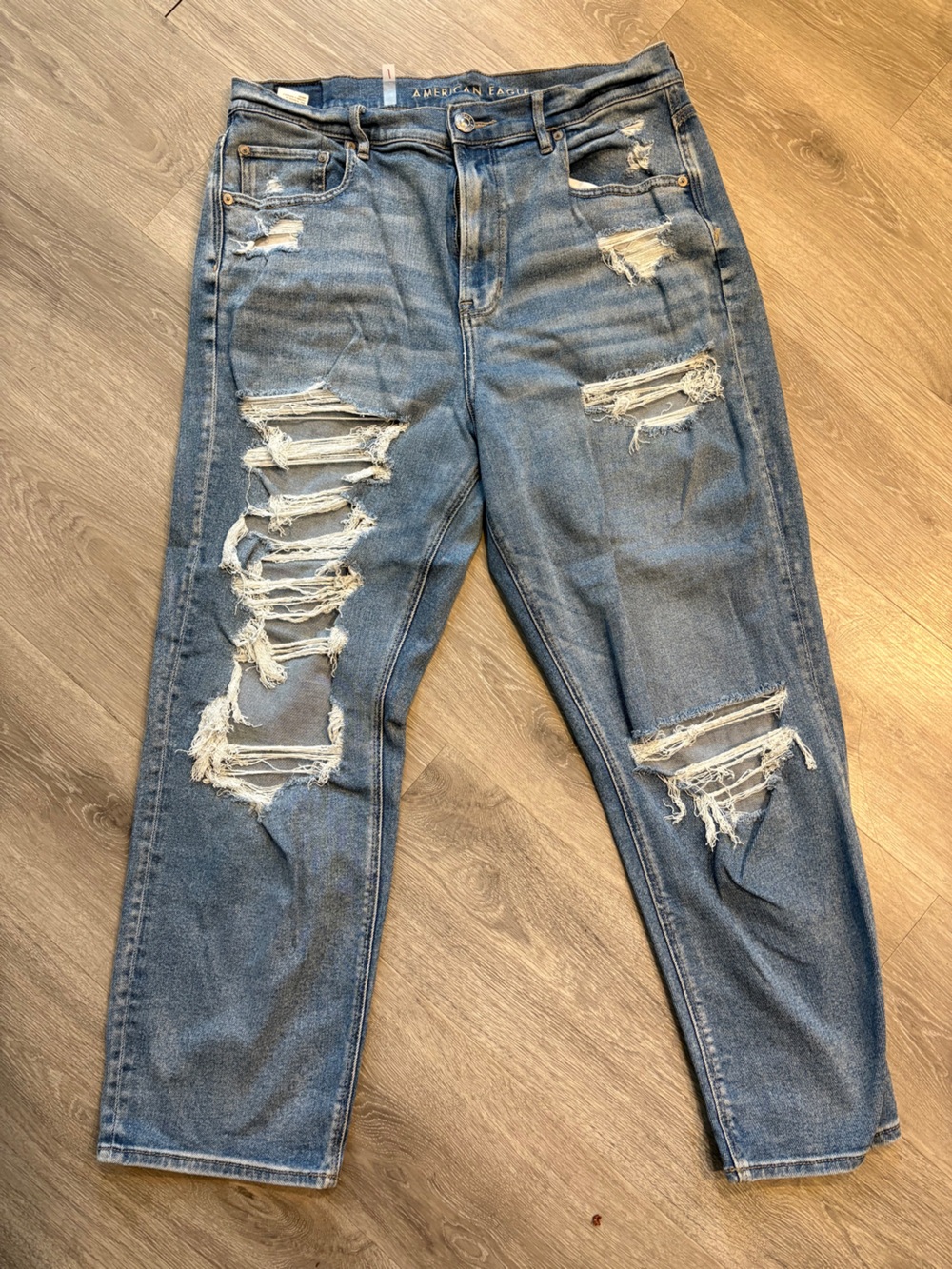 American Eagle Outfitters Women’s Distressed Light Blue Boyfriend Jeans